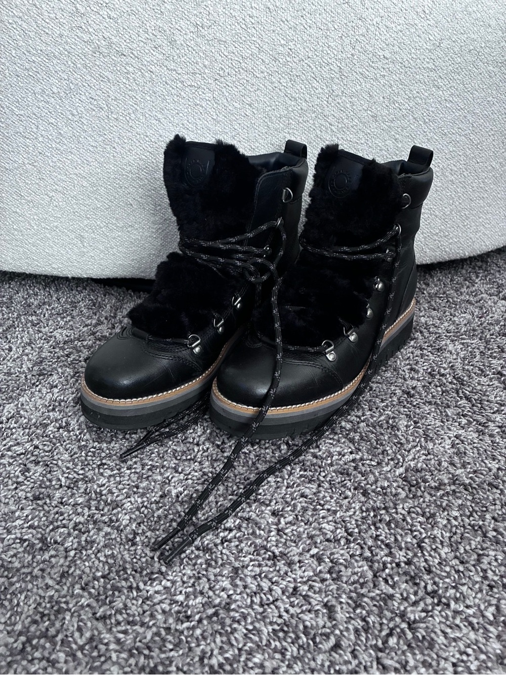 Cole Haan Black Faux-Fur Lace-Up Winter Boots